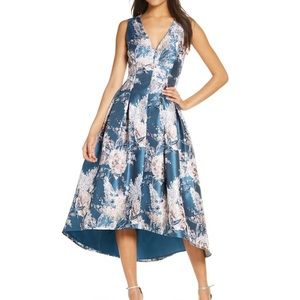 ELIZA J Metallic Floral Jacquard High/Low Dress 6
